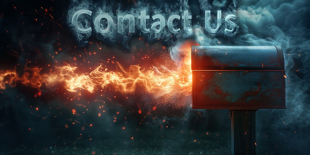 RATEAPE fireball blowing up a mailbox contact us graphic